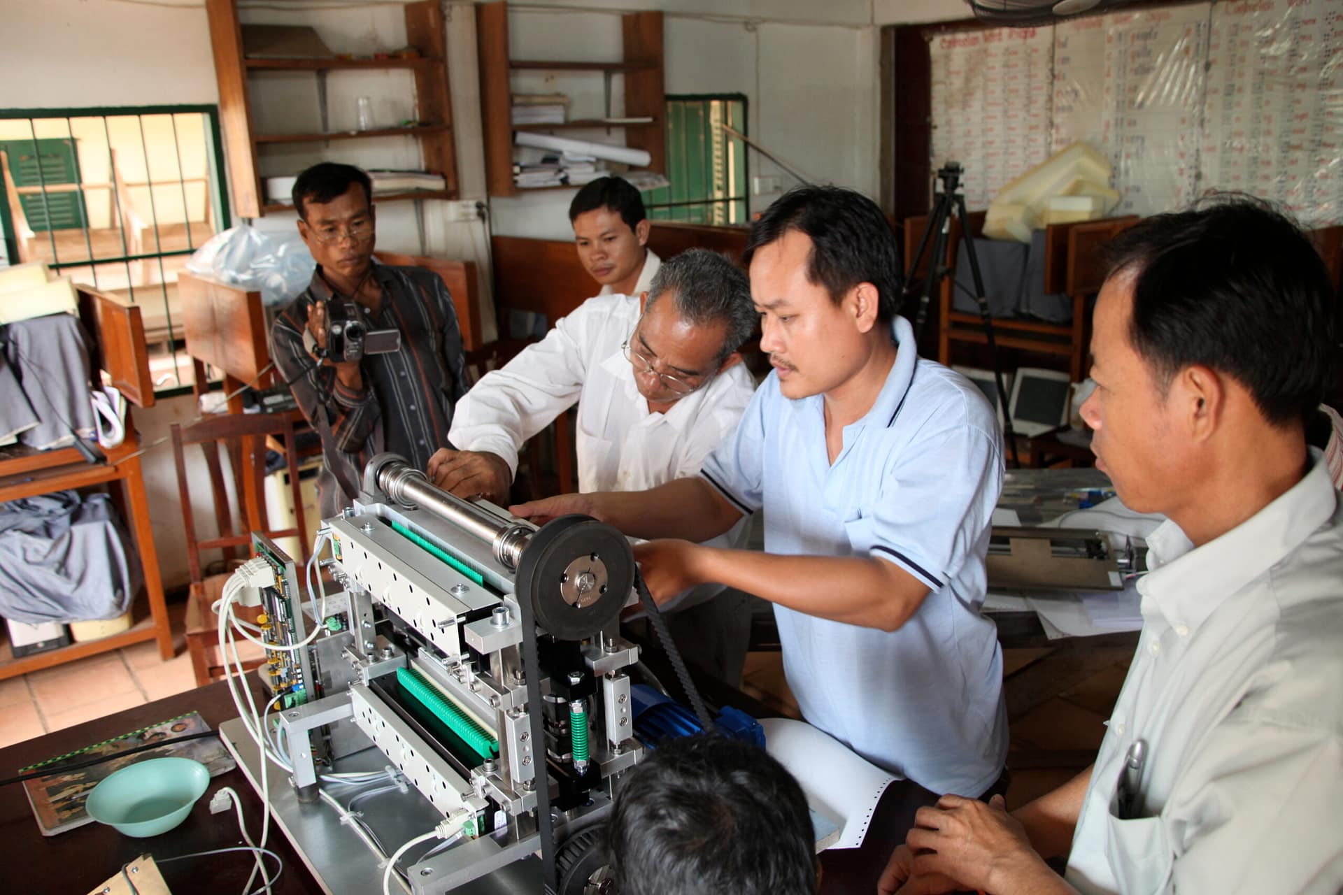 Braille embosser maintenance training in Phnom Penh, Cambodia.